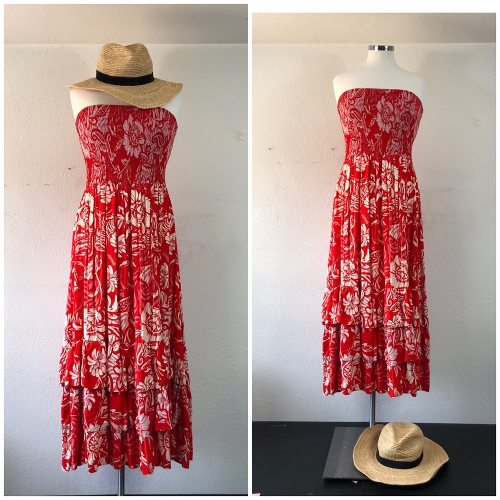 Anthro Abel The Label XL fits SM&L Floral Strapless Smocked Ruffle Layered Dress